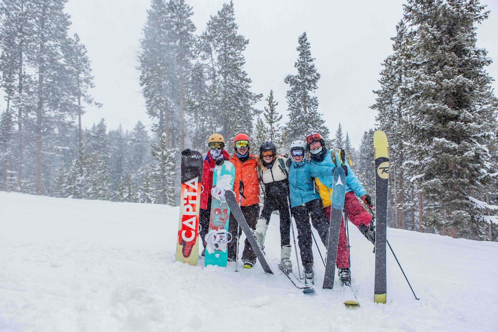 Ski and snowboard with friends and family.